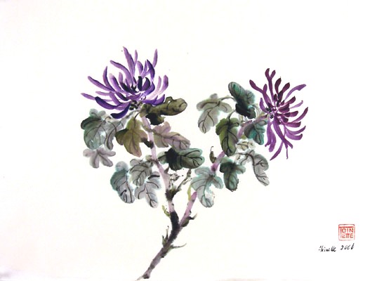 Toinette Lippe painting -  Purple Chrysanthemums