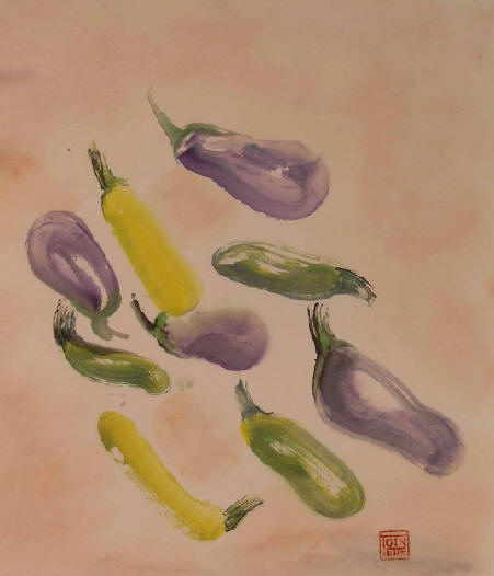 Toinette Lippe painting - Eggplant and Zucchini