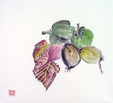 Toinette Lippe painting - Leaves, Peppers, and Onions 1