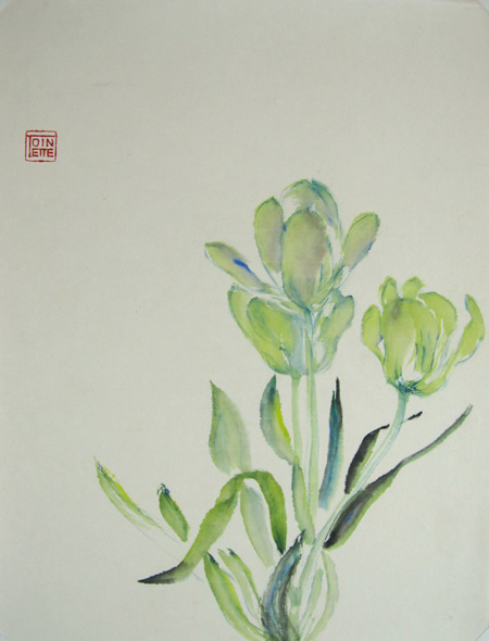 Toinette Lippe Painting - Green Tulips